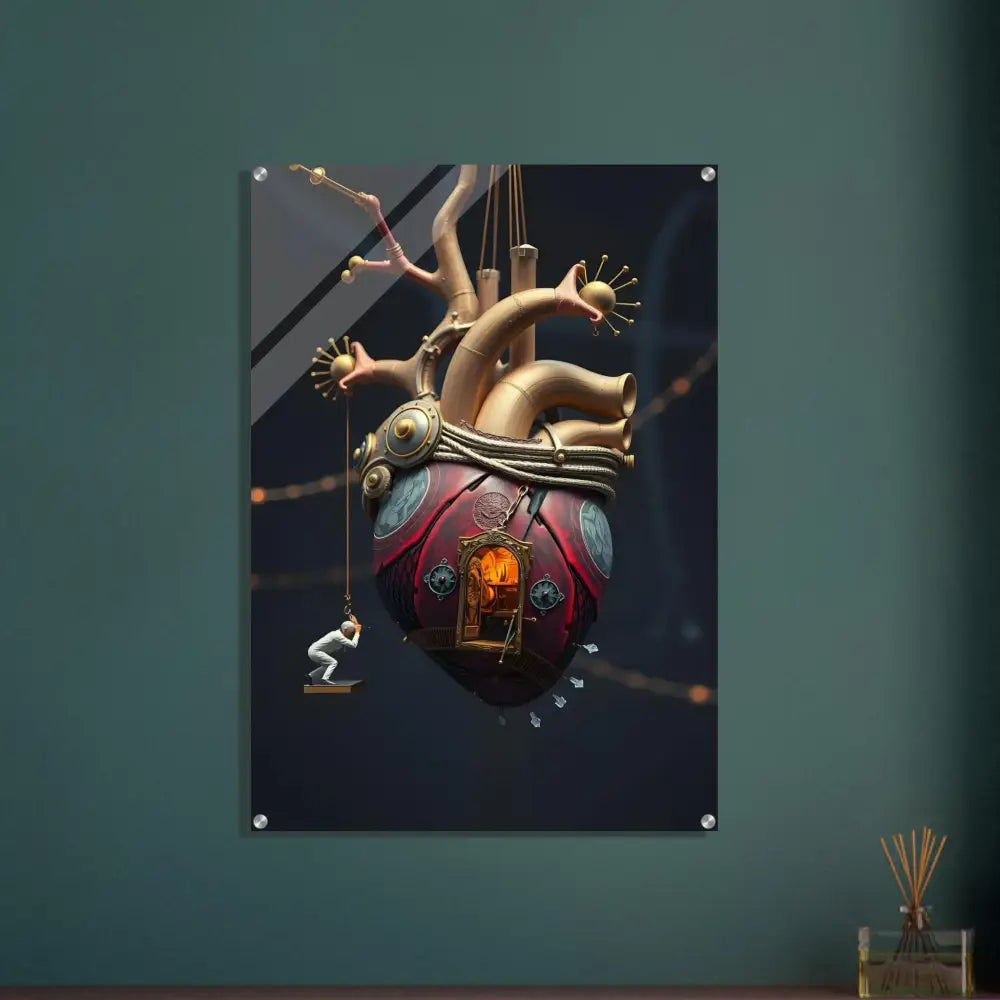 Steampunk heart artwork on PixiOnyx Lucid Core Panel for Heart Machine Acrylic Art