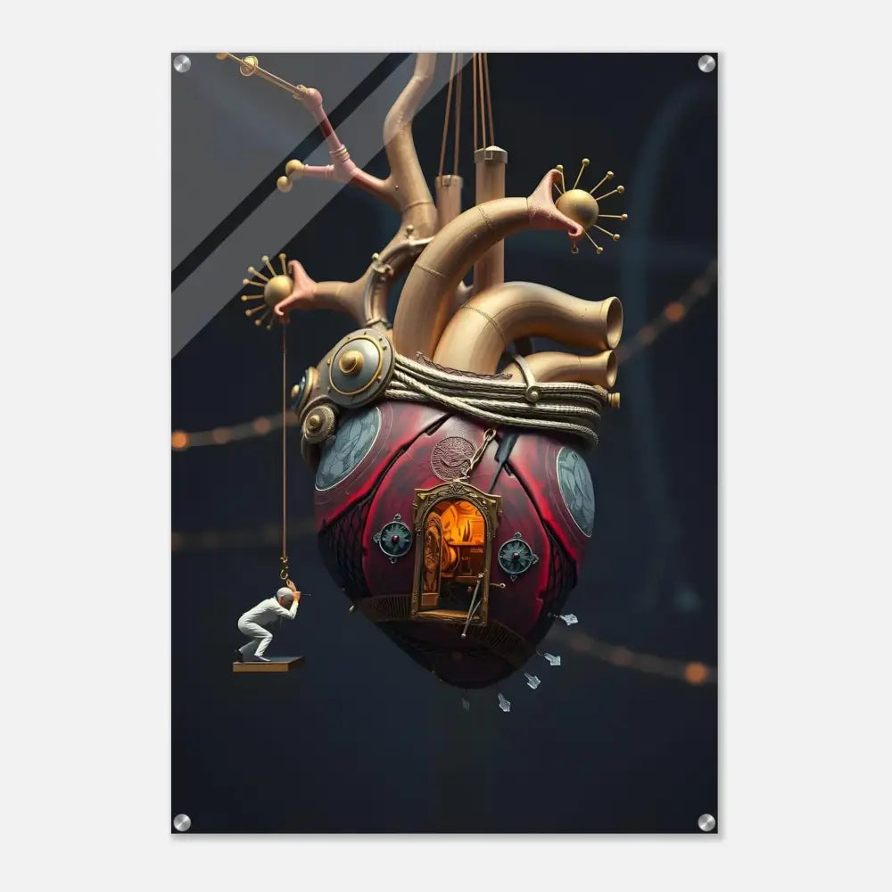 Steampunk heart with miniature house and figure on PixiOnyx Lucid Core Panel