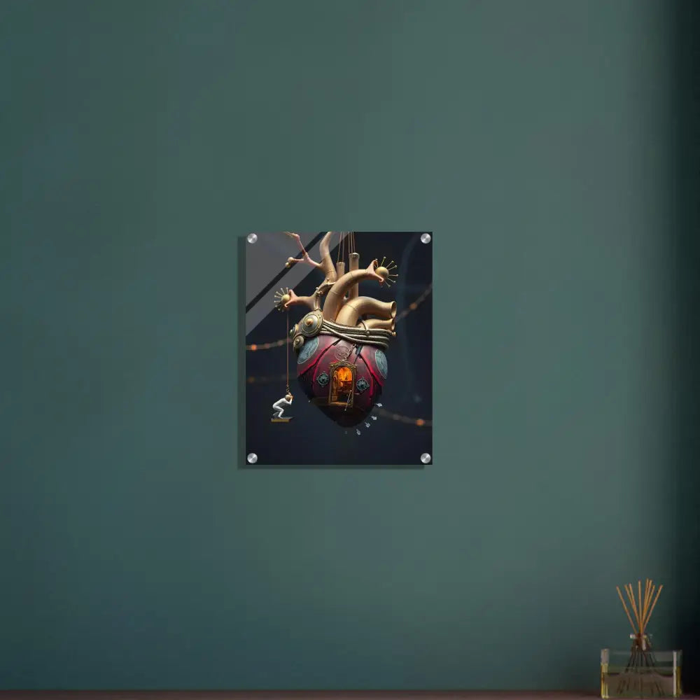 Steampunk heart artwork displayed on Heart Machine Acrylic Art PixiOnyx Lucid Core Panel