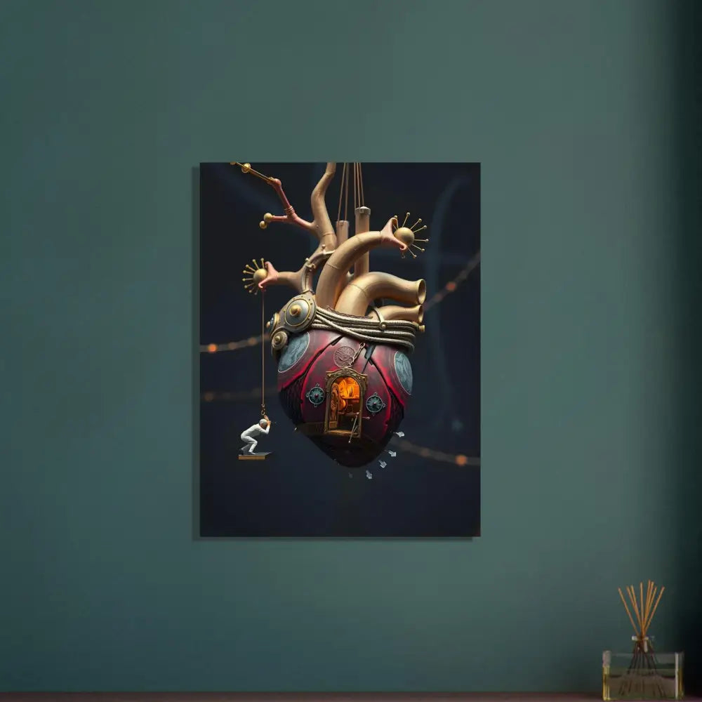 Steampunk heart art displayed on Heart Machine Aluminum Print The Bleeding Threshold PixiOnyx