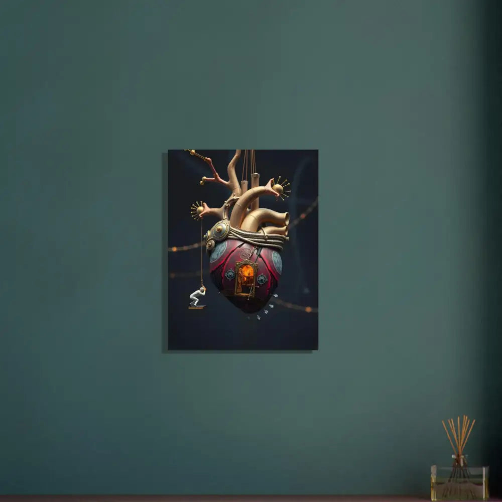 Surreal heart-shaped sculpture on Heart Machine Aluminum Print PixiOnyx Dreamcore Panel