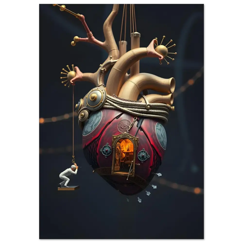 Steampunk heart with miniature figure on Heart Machine Aluminum Print by PixiOnyx Dreamcore