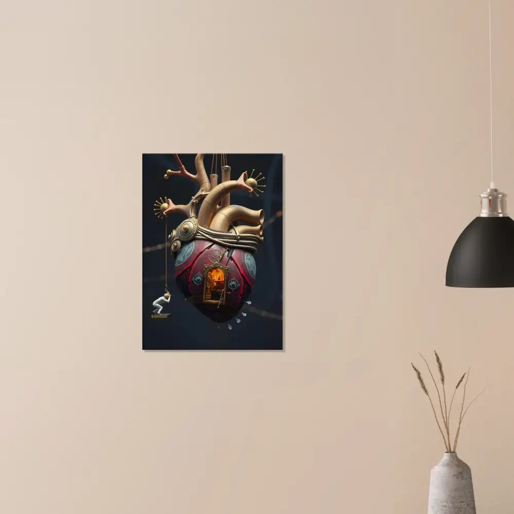 Steampunk-style anatomical heart art on Heart Machine Canvas by PixiOnyx Surreal Wall Art