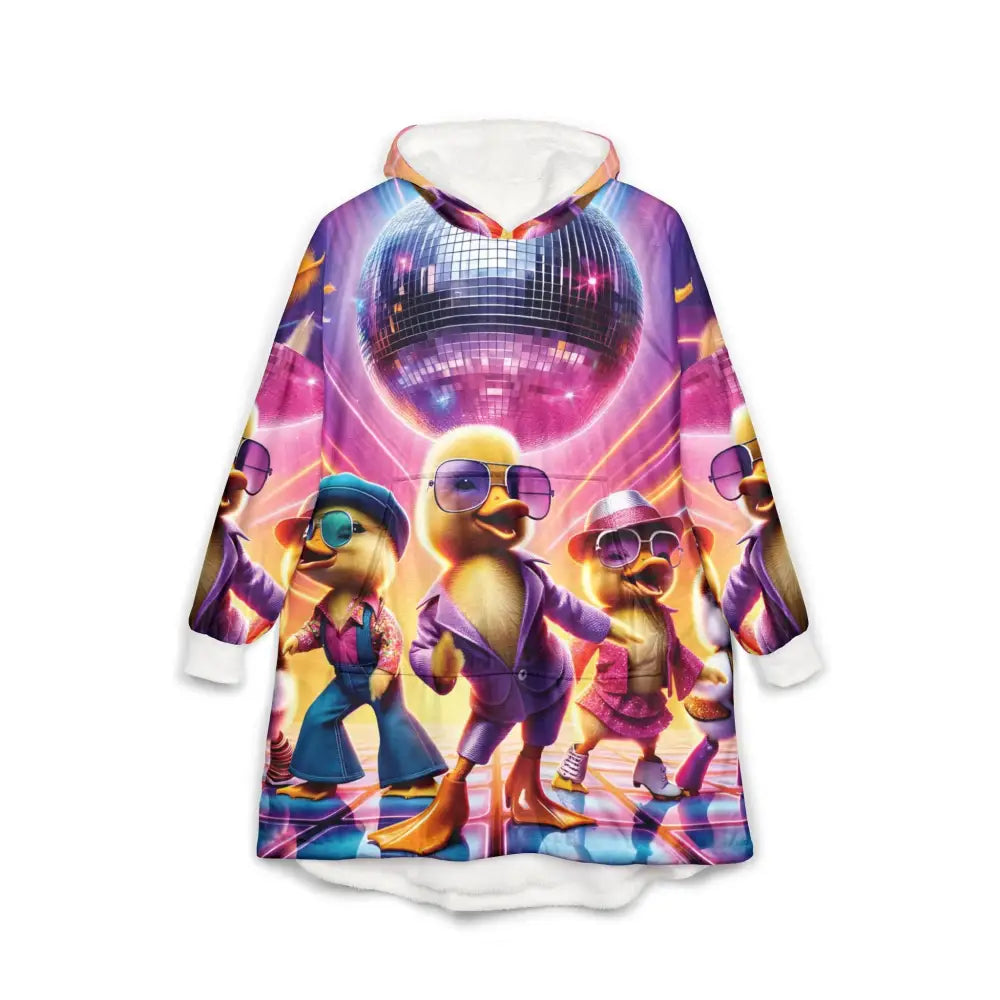 Oversized hooded sweatshirt with Disco Duck design from PixiOnyx Festivalcore Cozywear