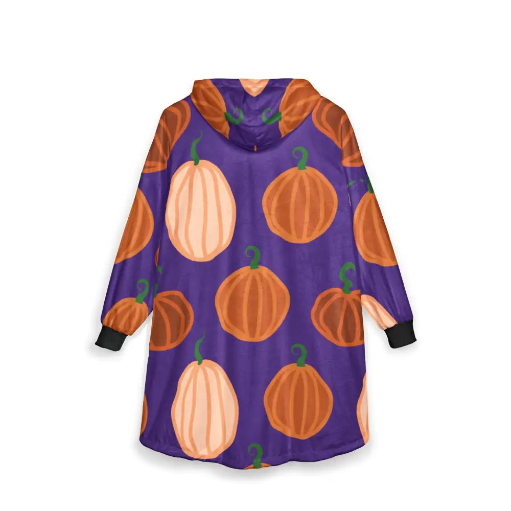 Purple hooded blanket with orange pumpkins, perfect for pumpkin glow Halloween nights