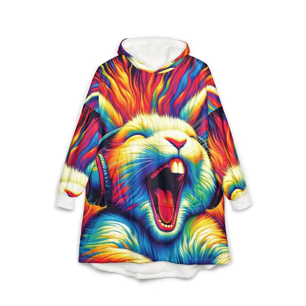 Colorful rabbit hooded blanket from PixiOnyx Chaos Comfort Cloak for cozy warmth