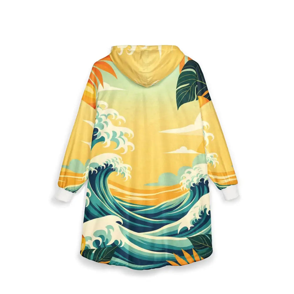 Hooded blanket sweatshirt with ocean wave design from PixiOnyx Mango Surf Snuggle Cloak