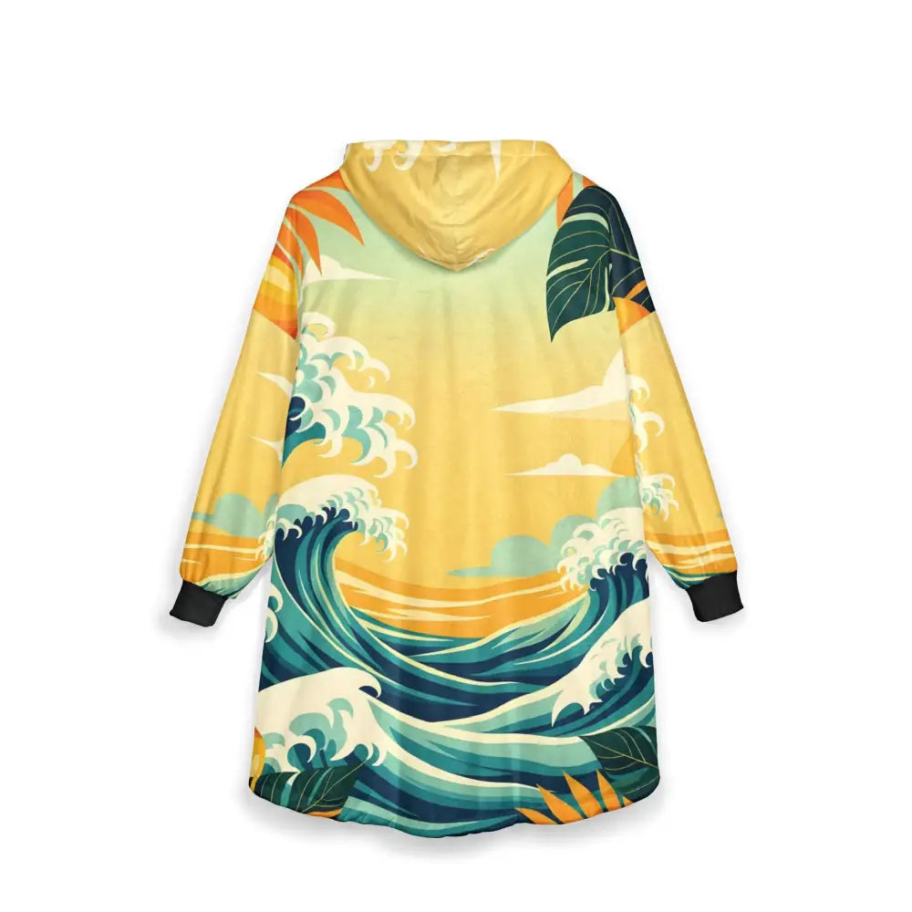 Hooded blanket sweatshirt with tropical wave design from PixiOnyx Mango Surf Snuggle Cloak