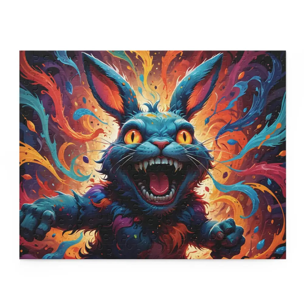 Colorful snarling rabbit puzzle from Inferno Giggle Jigsaw Puzzle Psycho Cottontail Quartet edition
