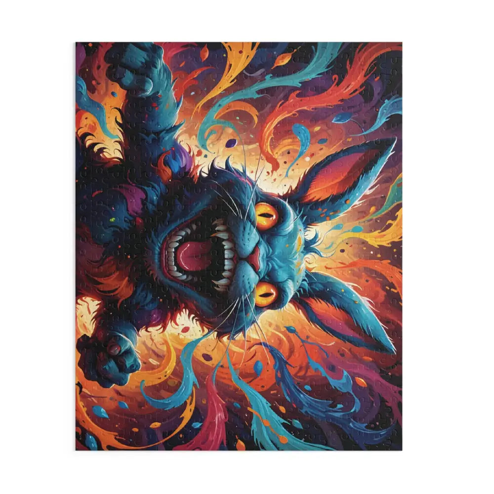 Colorful screaming cat art for Inferno Giggle Jigsaw Puzzle Psycho Cottontail Quartet