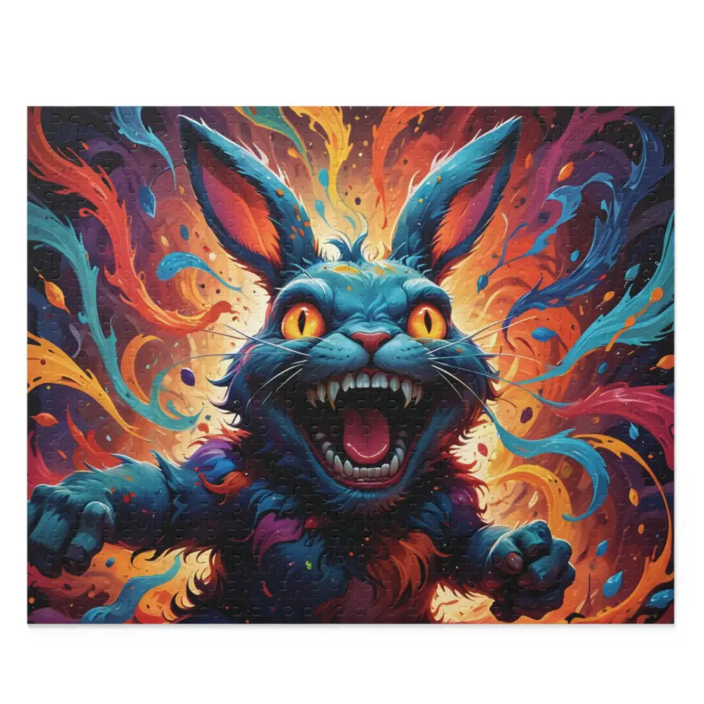 Colorful menacing rabbit puzzle from Inferno Giggle Jigsaw Puzzle Psycho Cottontail Quartet edition