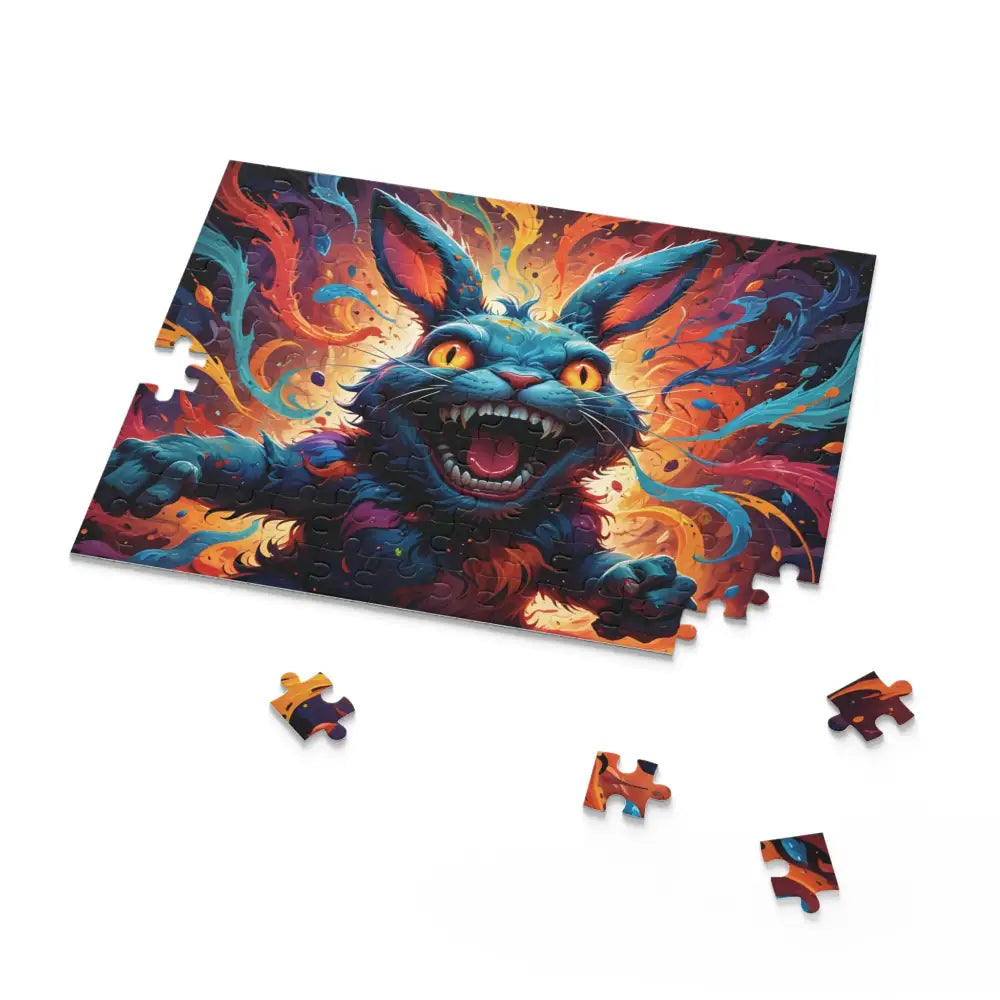 Colorful jigsaw puzzle of a monstrous rabbit from Inferno Giggle Puzzle by PixiOnyx