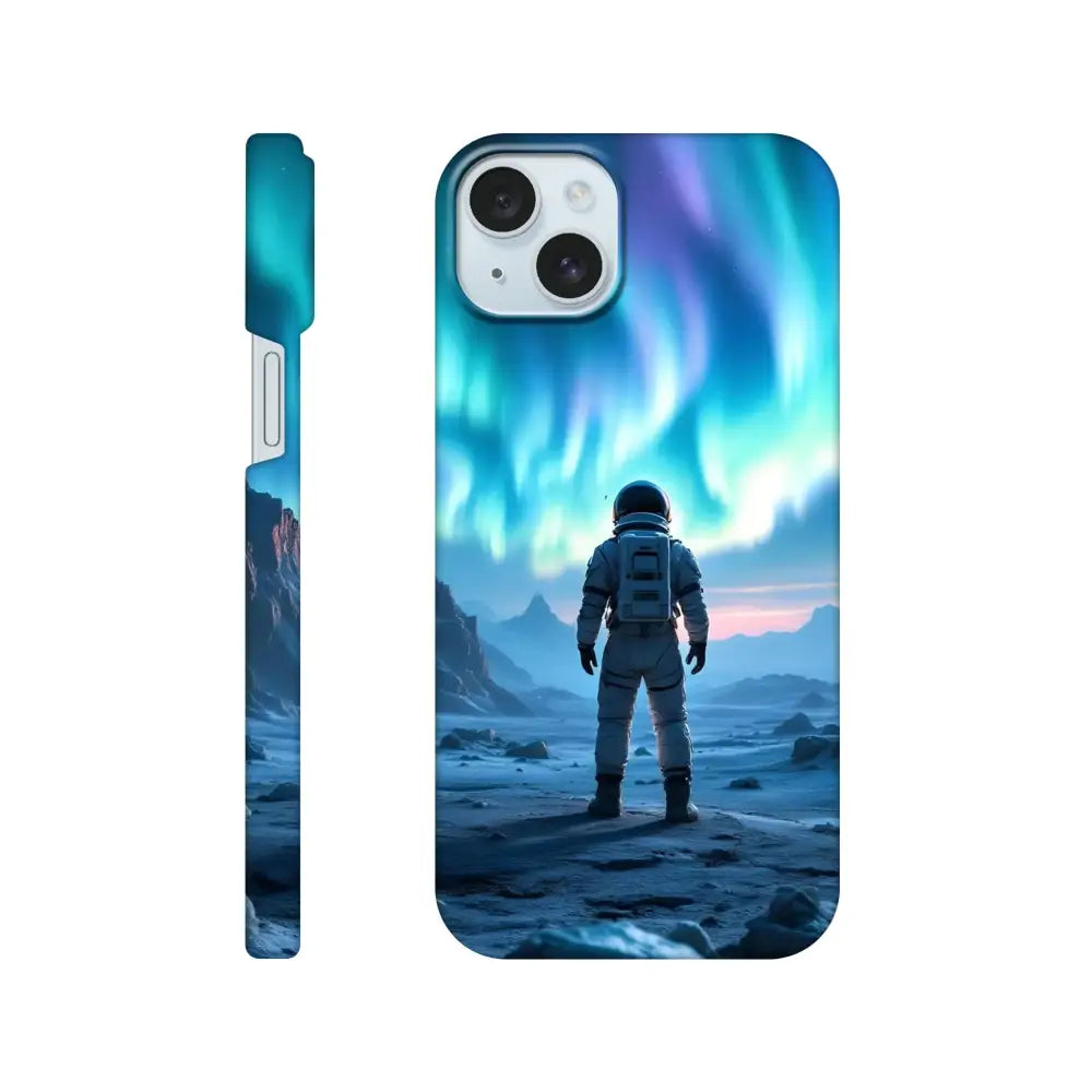 Astronaut-themed iPhone case with Aurora design from PixiOnyx Stargaze Wrap collection
