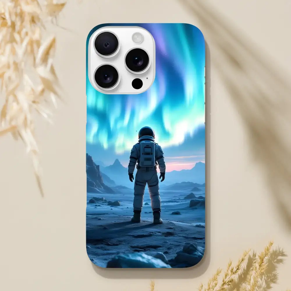 IPhone Slim Case with Astronaut Under Aurora design from PixiOnyx Stargaze Wrap