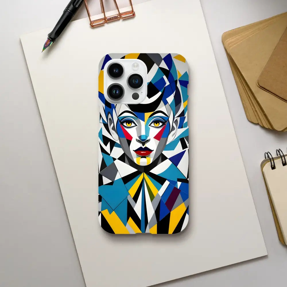 Geometric face artwork on iPhone Slim Case from PixiOnyx Fragmented Muse collection