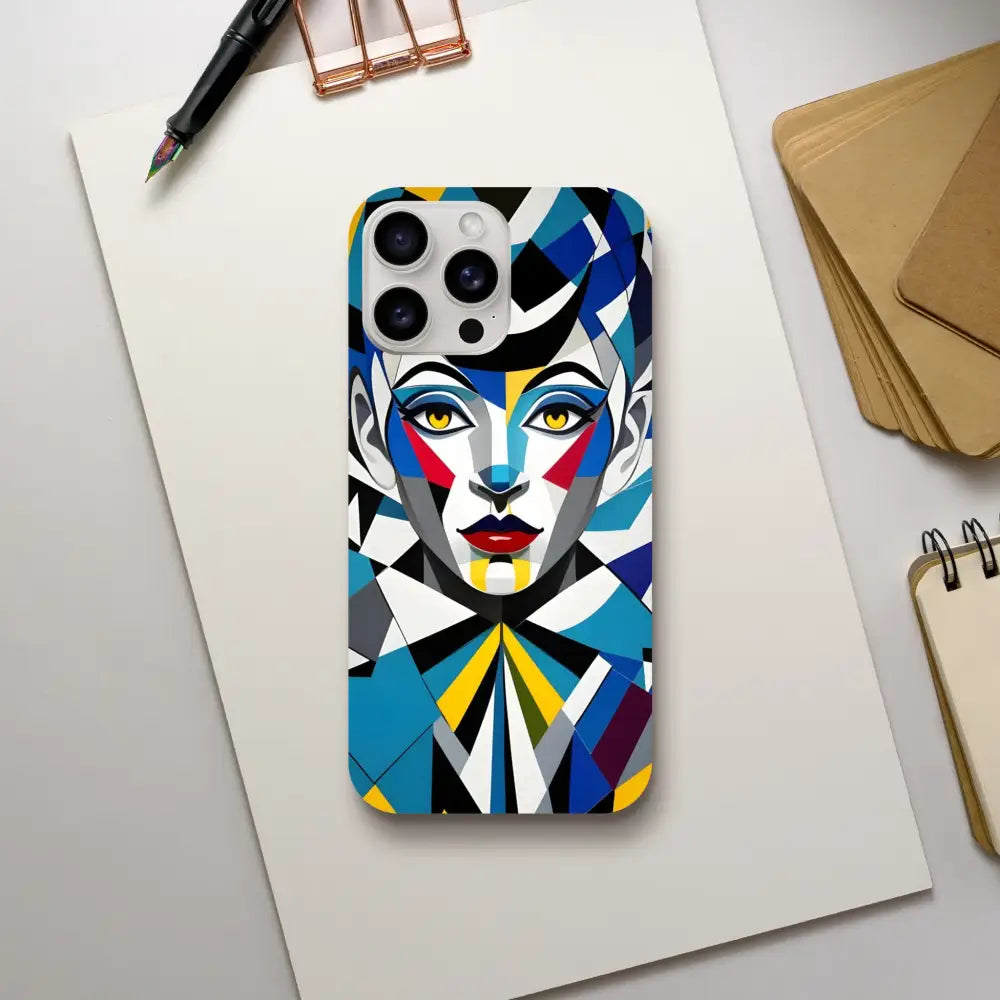 Colorful geometric face design on iPhone Slim Case Fragmented Muse PixiOnyx Artistic Cover