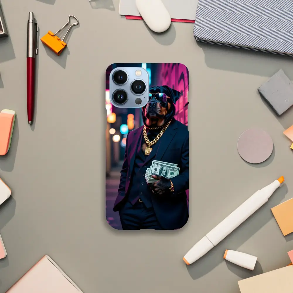IPhone Slim Case Kingpin K9 featuring a dog with sunglasses holding cash street style