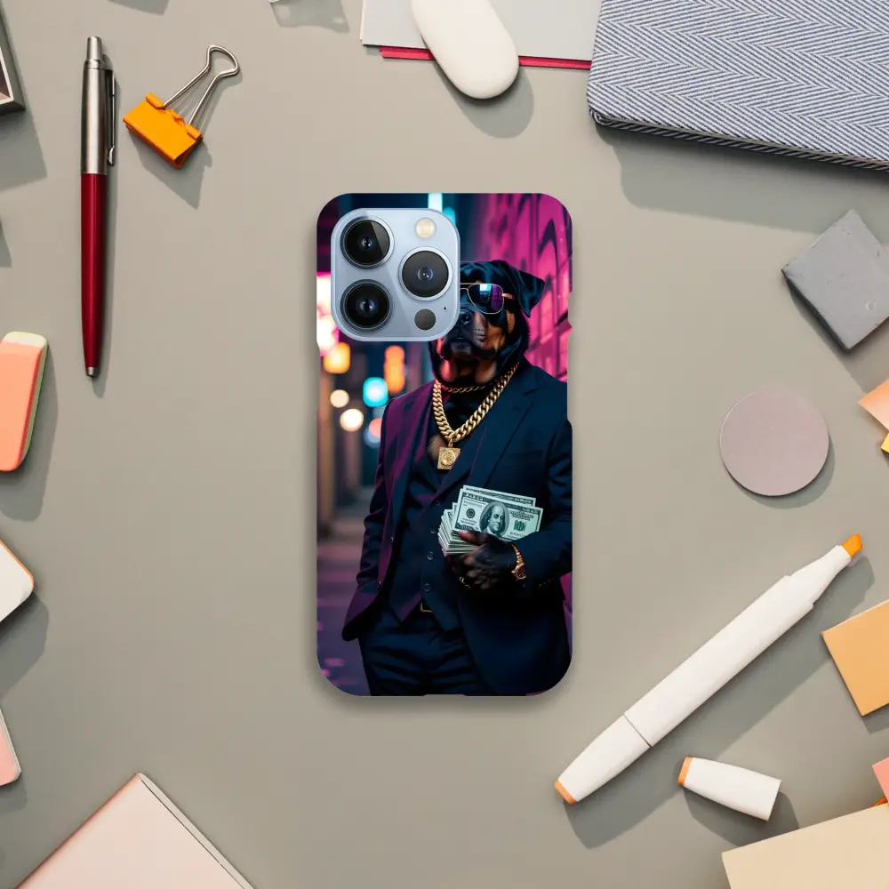 Slim iPhone case featuring a stylish dog in a suit for Kingpin K9 PixiOnyx Street Style