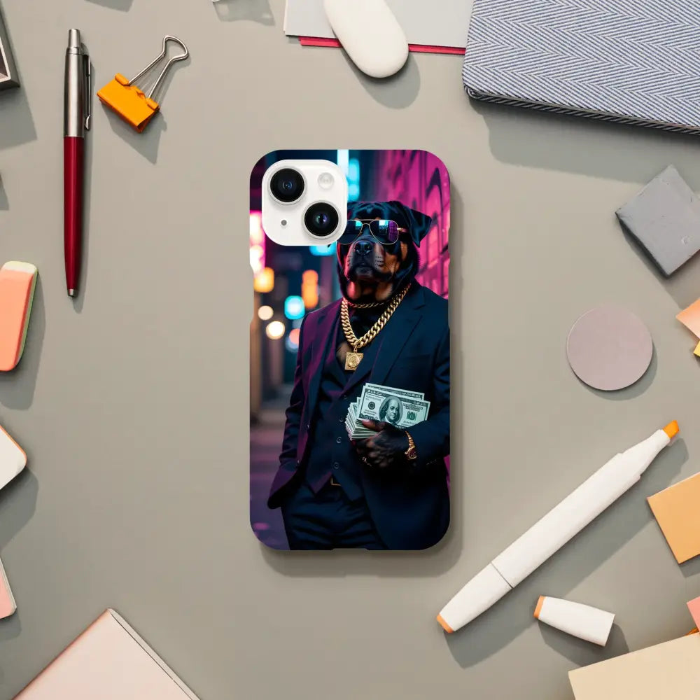Dog wearing sunglasses holding money phone case for iPhone Slim Case Kingpin K9 PixiOnyx