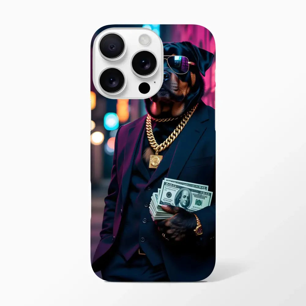 IPhone Slim Case featuring a dog in a suit for PixiOnyx Street Style Kingpin K9