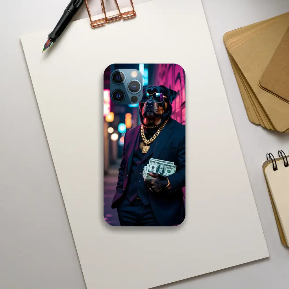IPhone Slim Case Kingpin K9 featuring a dog with sunglasses holding money stylishly