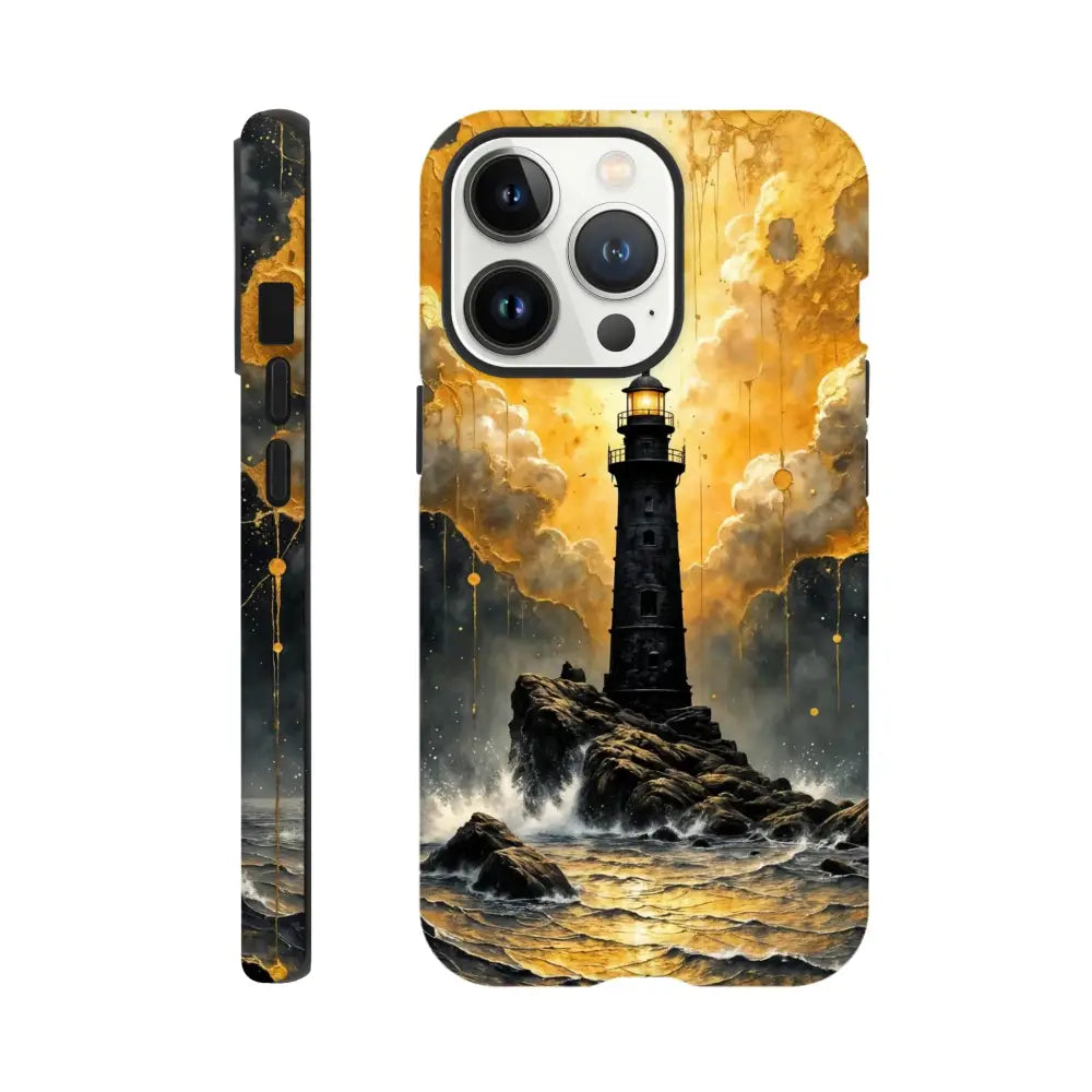 Black iPhone Tough Case with abstract lighthouse masterpiece and glossy polycarbonate outer surface