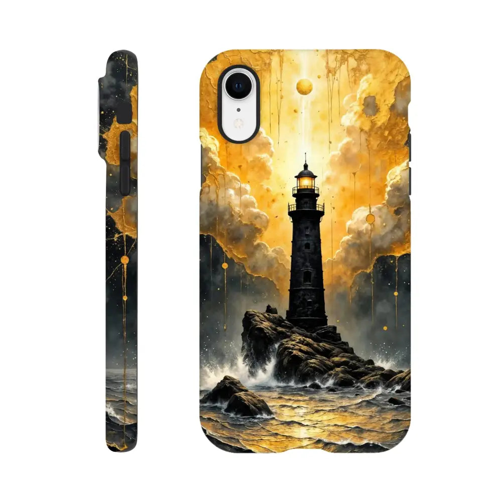 Black iPhone Tough Case with abstract lighthouse masterpiece on glossy polycarbonate outer surface