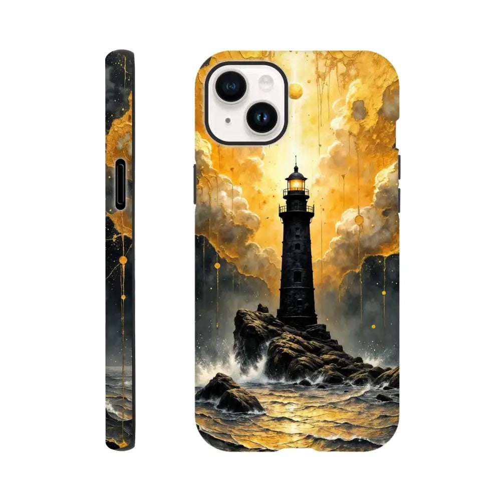 Black iPhone Tough Case with abstract lighthouse masterpiece and glossy polycarbonate outer surface