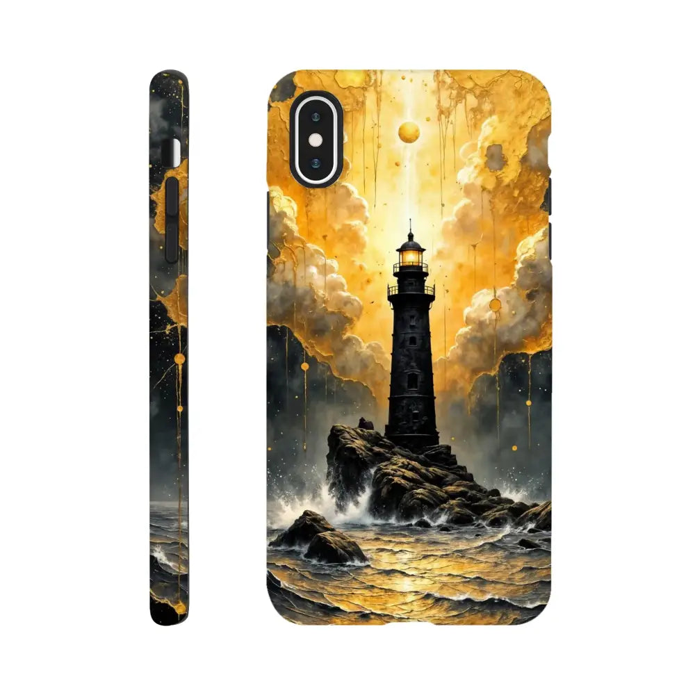 Black iPhone Tough Case with abstract lighthouse masterpiece on glossy polycarbonate outer surface