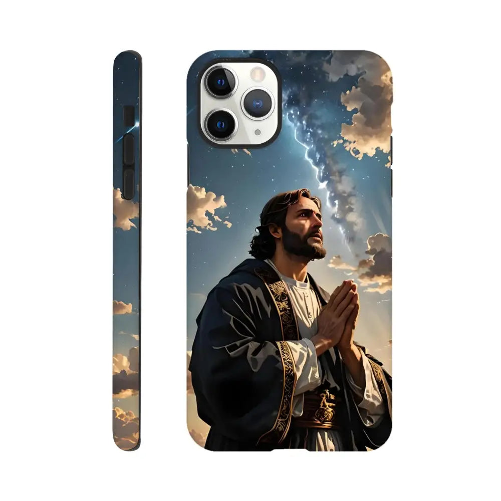 IPhone Tough Case with praying man design called Prayer to the Cosmos by PixiOnyx