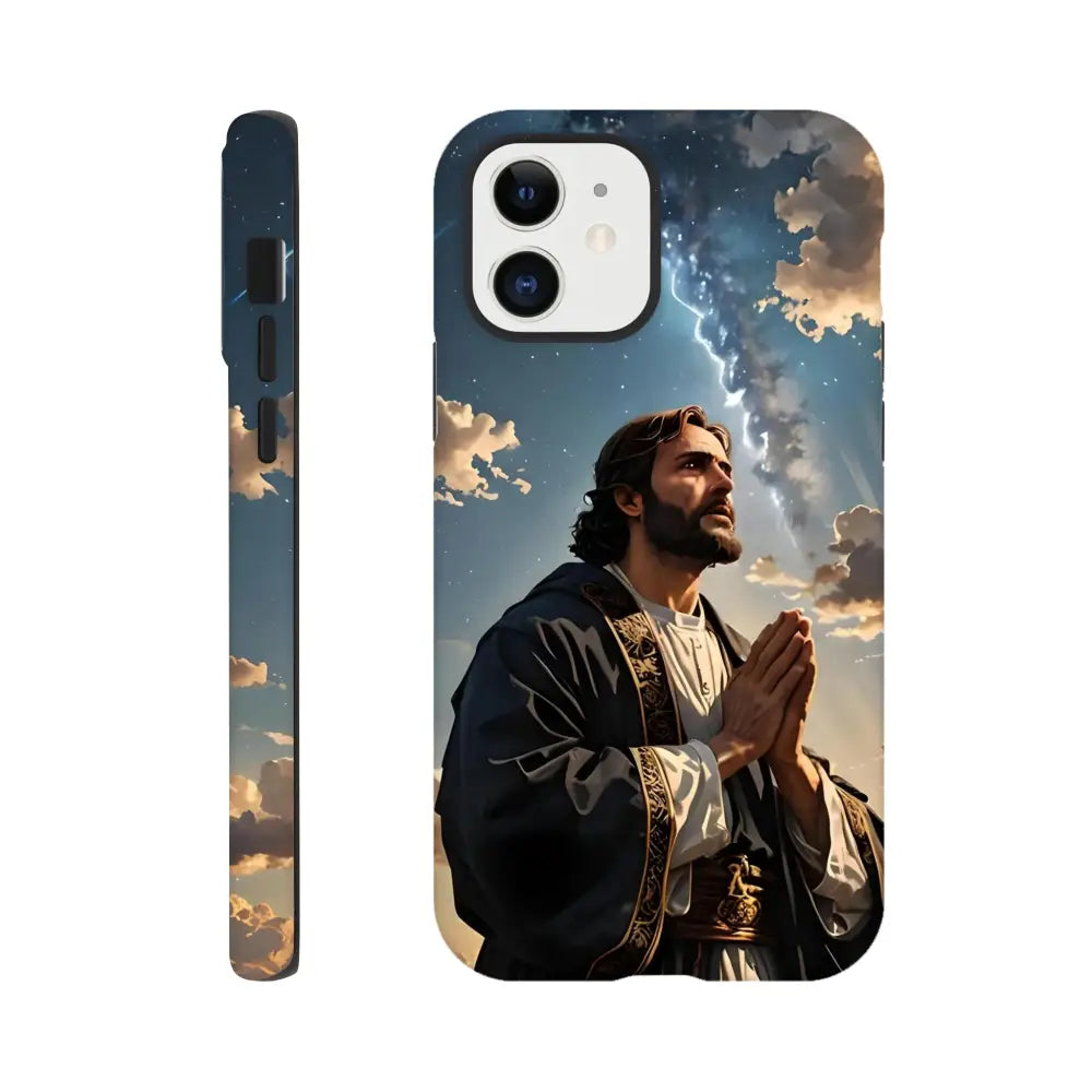 Jesus-themed phone case featuring spiritual design for iPhone Tough Case – Prayer to the Cosmos | PixiOnyx