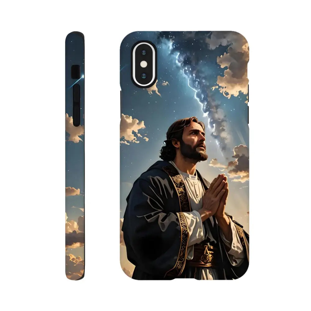 Jesus-themed iPhone Tough Case with Prayer to the Cosmos design by PixiOnyx