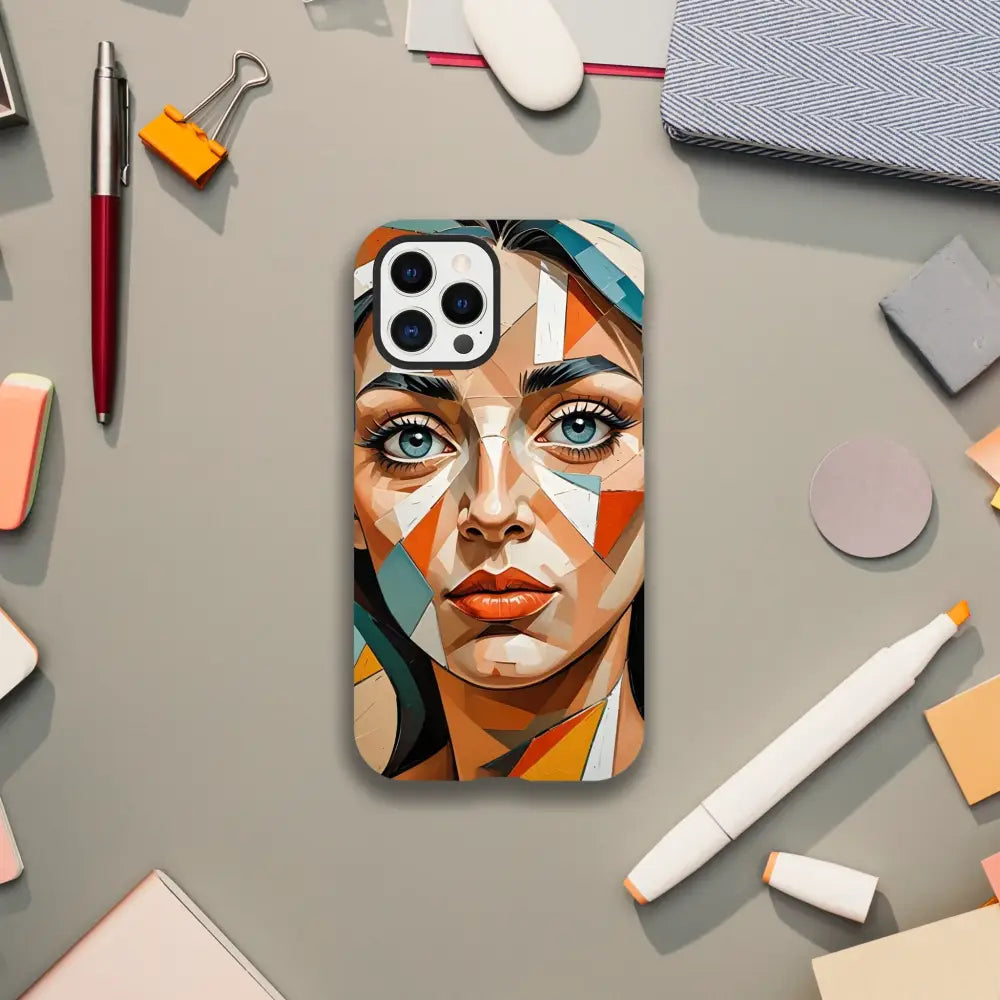 IPhone Tough Case with geometric woman’s face design for Prismatic Portrait PixiOnyx