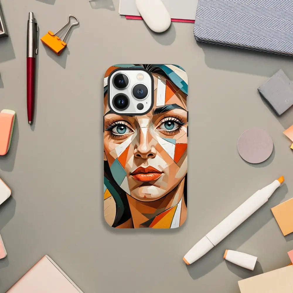 Phone case with geometric female face design for iPhone Tough Case Prismatic Portrait PixiOnyx