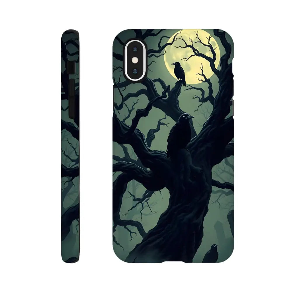 Raven-themed iPhone Tough Case featuring Watcher of the Crooked Moon design from PixiOnyx Gothic Guard Edition