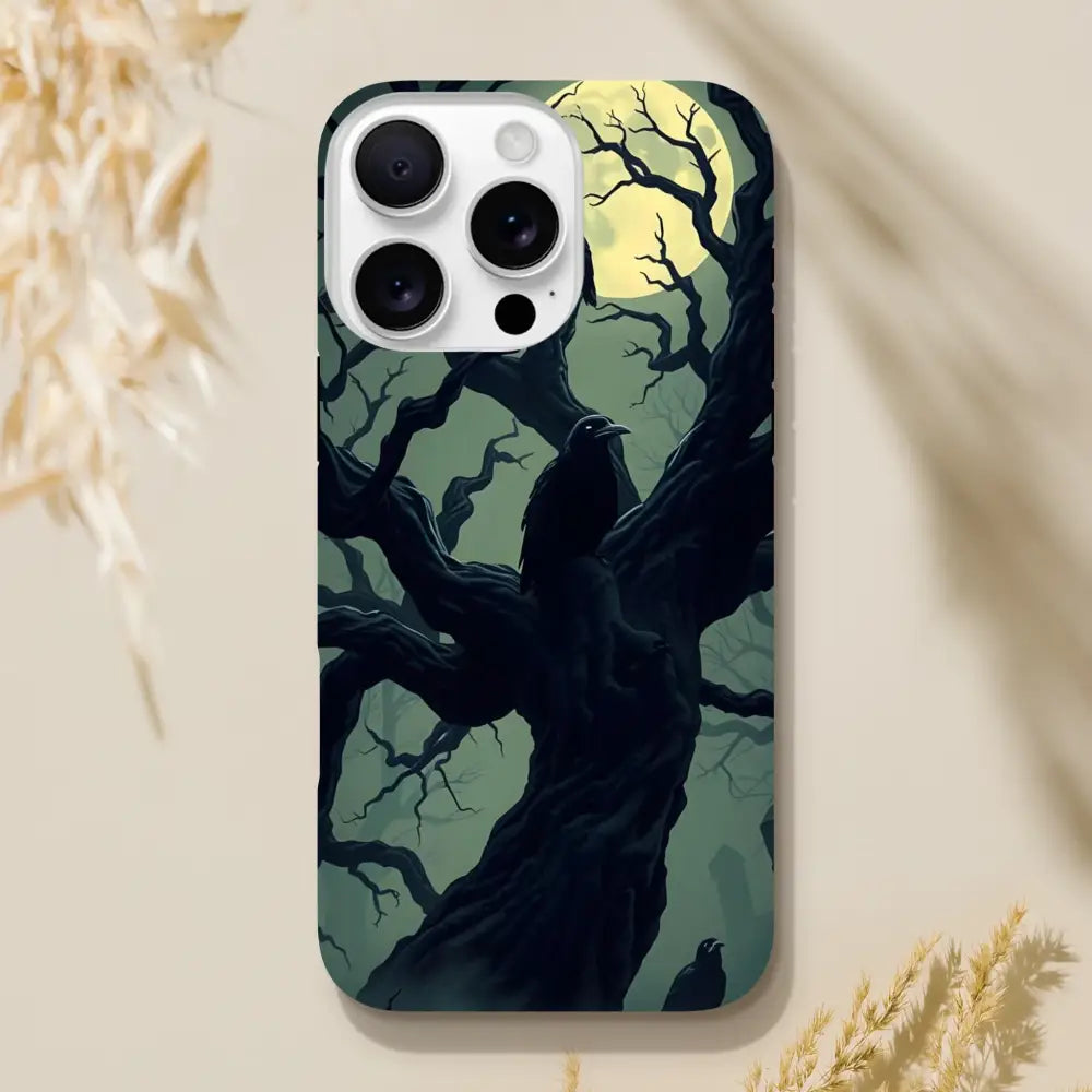 Raven-themed Phone Case for iPhone showcasing PixiOnyx Gothic Guard Edition design