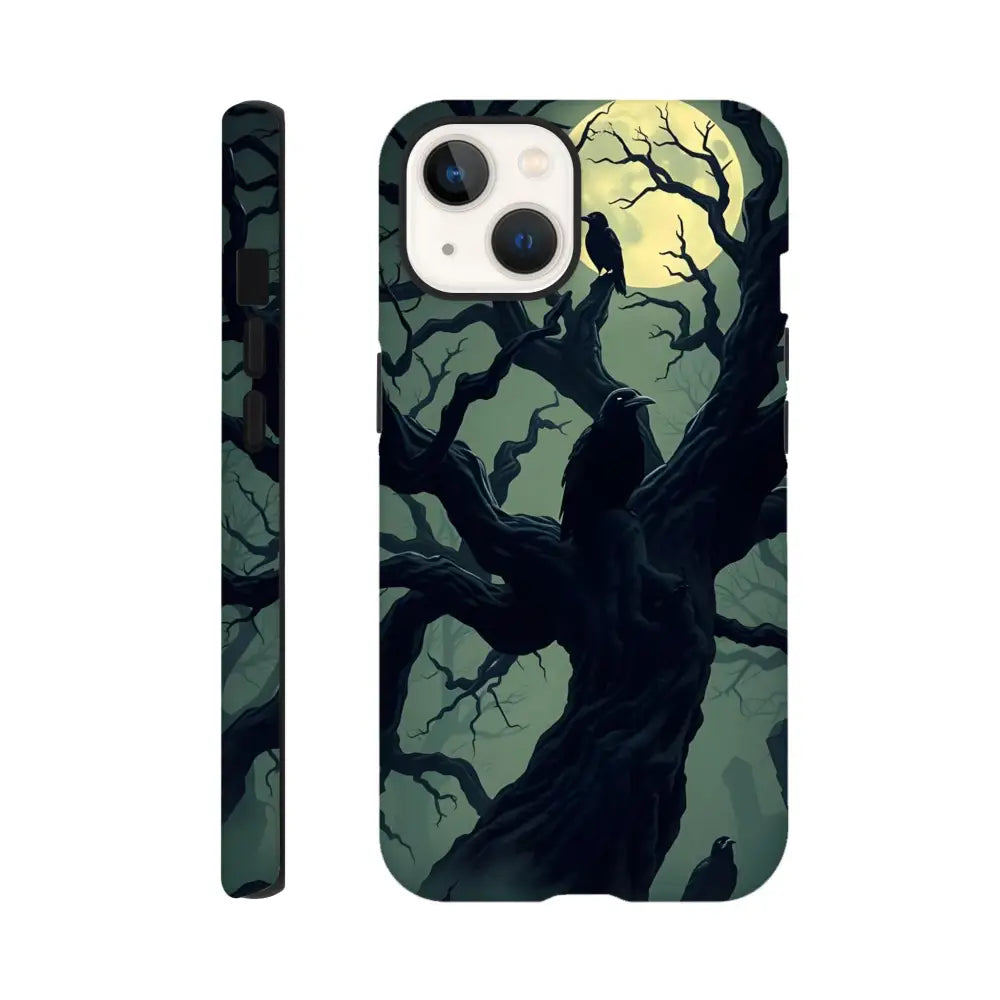 Raven-themed iPhone Tough Case with Crooked Moon design from PixiOnyx Gothic Guard Edition