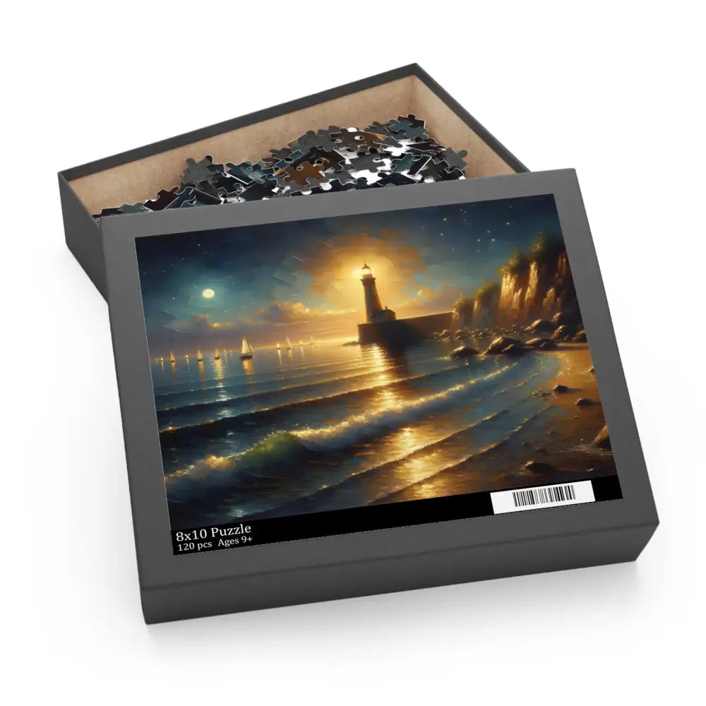Lighthouse scene jigsaw puzzle featuring coastal art in PixiOnyx Painterly style