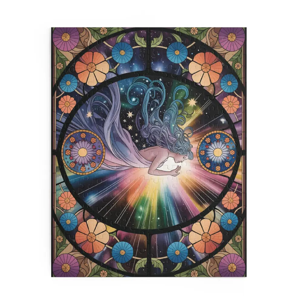 Colorful celestial puzzle art from PixiOnyx featuring vibrant cosmic floral design