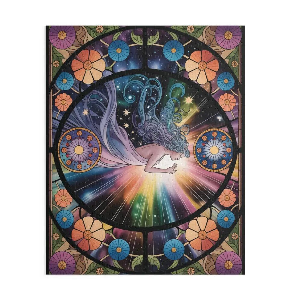 Colorful stained-glass-style puzzle for Jigsaw Puzzle Celestial Bloom PixiOnyx Cosmic Art
