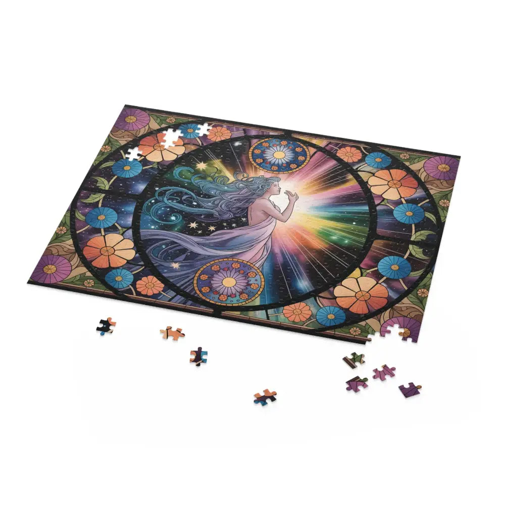 Partially completed Celestial Bloom Jigsaw Puzzle from PixiOnyx Cosmic Puzzle Art