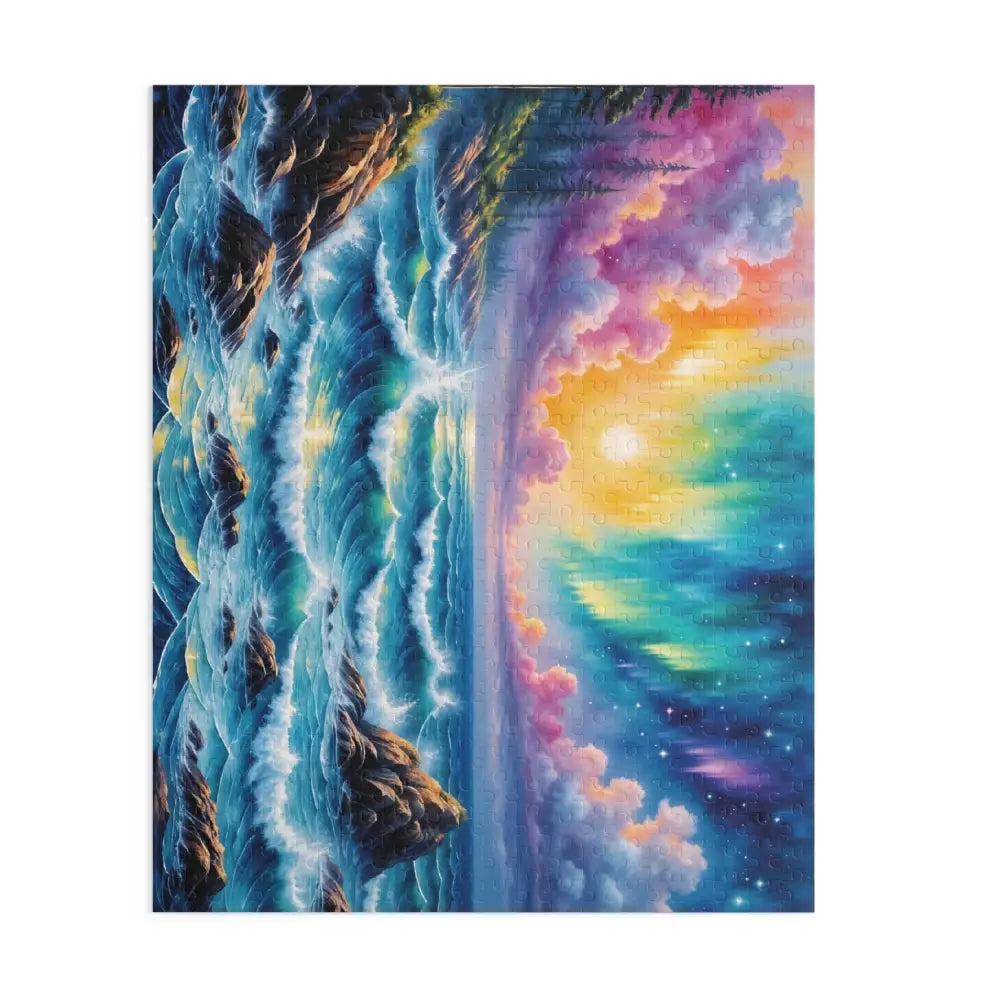 Vibrant abstract celestial tide swirling aurora seascape puzzle artwork for transforms puzzle time