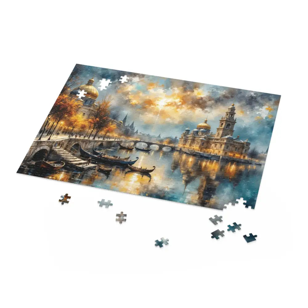 Scenic European city sunset jigsaw puzzle with tranquil gondolas converge for captivating family nights