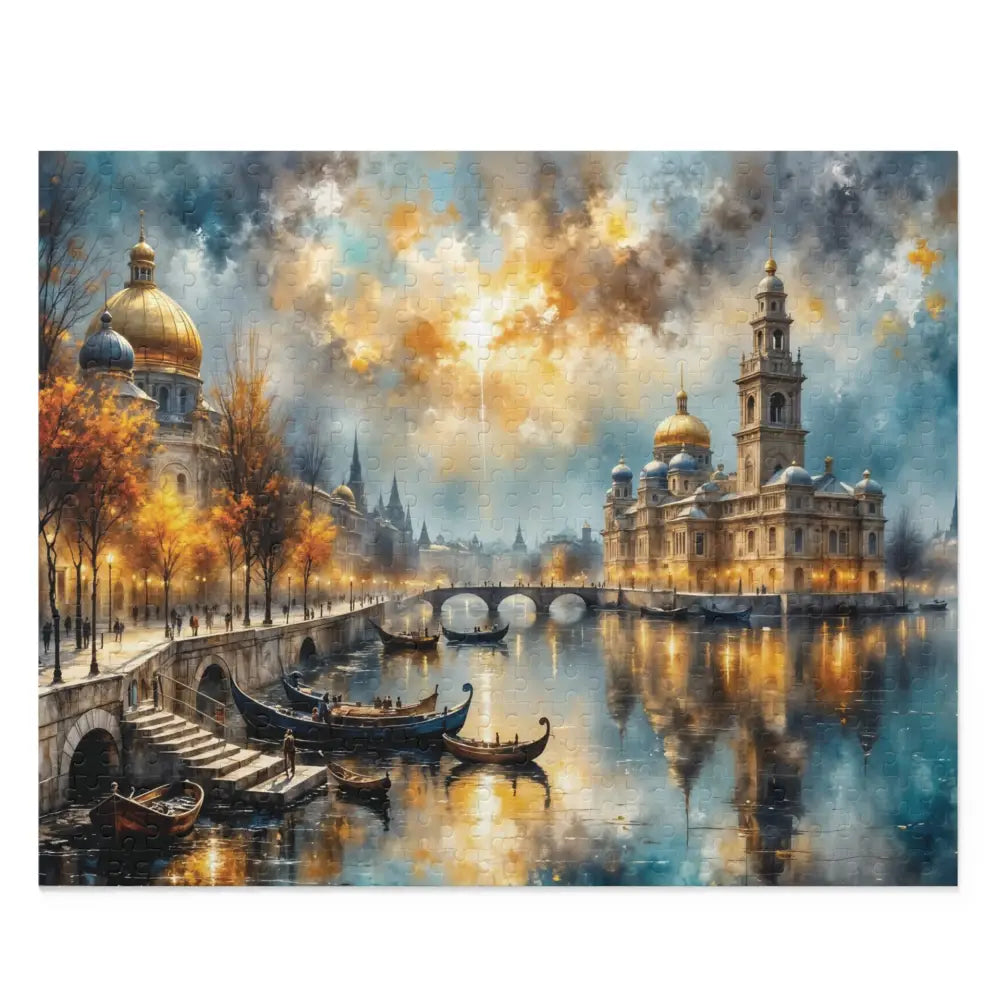 Vibrant impressionist European city scene with tranquil gondolas converge at dusk