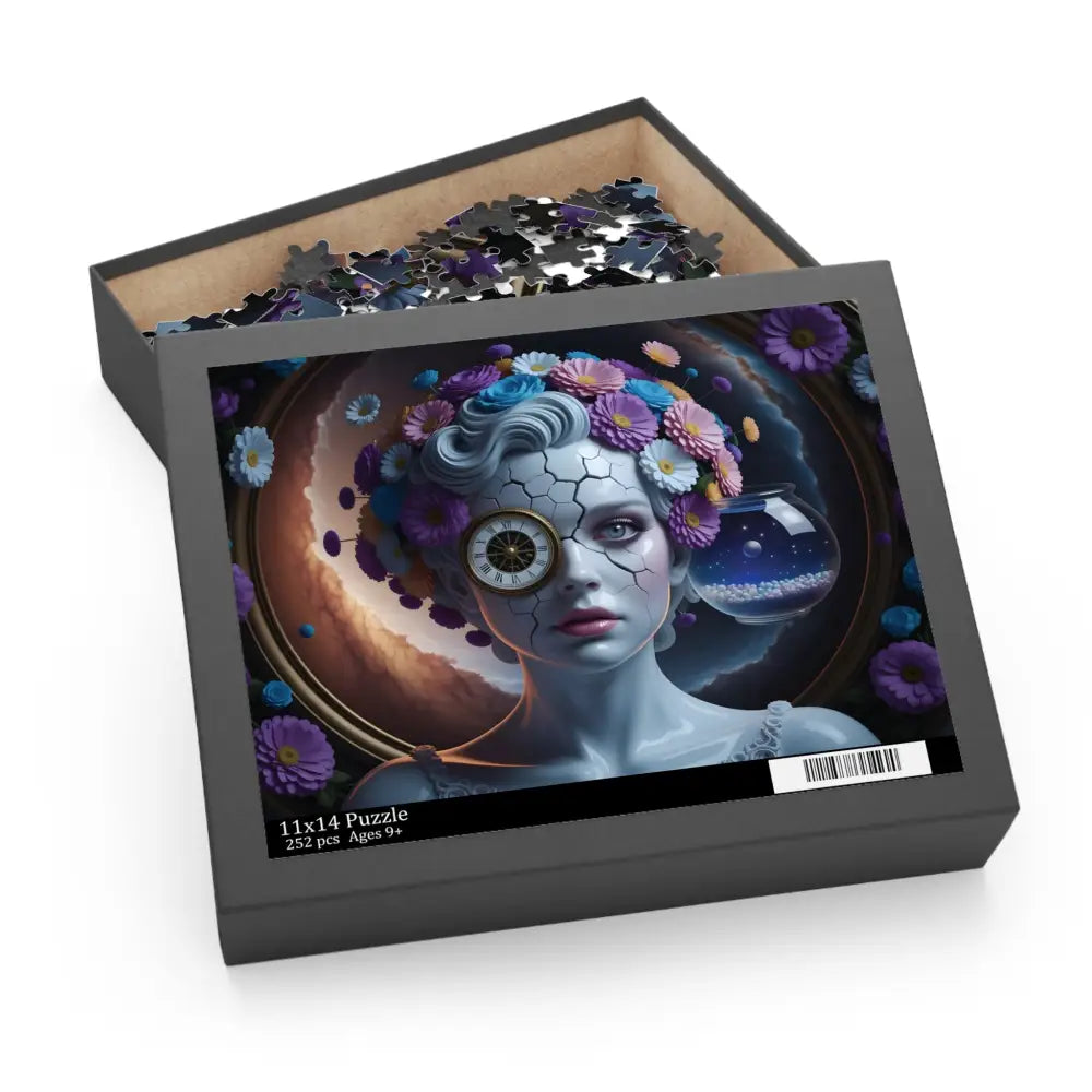 Puzzle box featuring a surreal portrait from PixiOnyx Fractured Time Jigsaw Puzzle