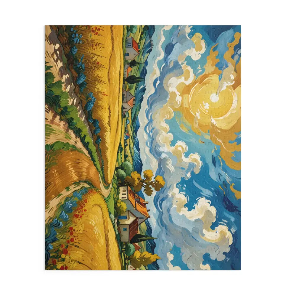 Impressionistic landscape painting from Golden Fields Reverie Jigsaw Puzzle by PixiOnyx