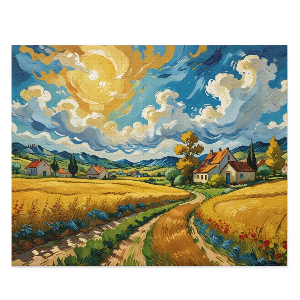 Vibrant countryside painting from Golden Fields Reverie Jigsaw Puzzle by PixiOnyx