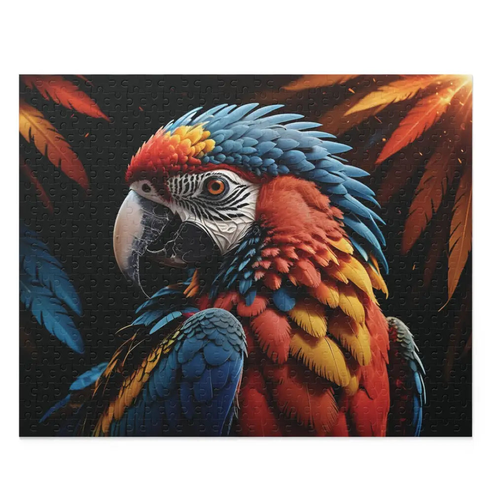 Colorful macaw puzzle from PixiOnyx Tropical Dreamcore Jigsaw Puzzle collection