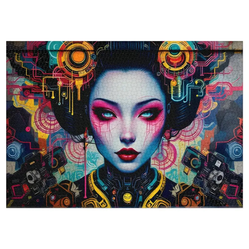 Cyberpunk geisha puzzle artwork from PixiOnyx Art-Fusion Urban Brain Teaser Jigsaw Puzzle