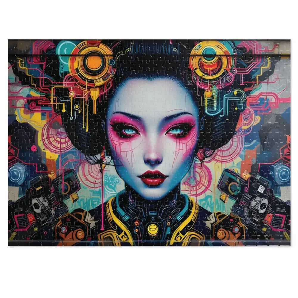 Cyberpunk Geisha Puzzle featuring futuristic urban design from PixiOnyx Art-Fusion